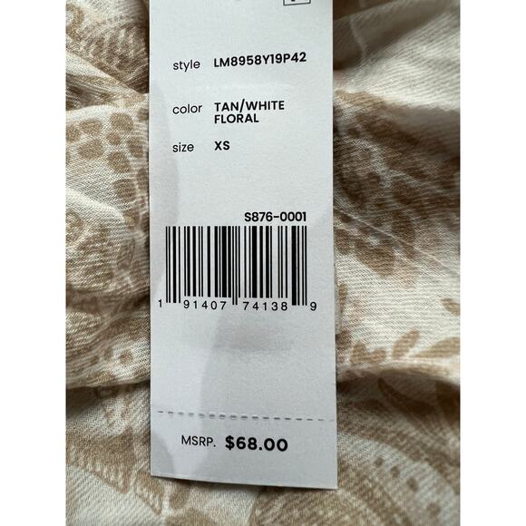 LIVERPOOL TOP WOMENS XSMALL FLUTTER SLEEVE WOVEN GAUZE BLOUSE TAN WHITE NEW - Picture 9 of 11